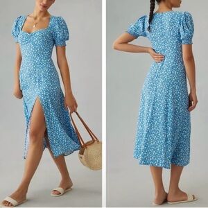 Reformation Lacey Blue Floral Midi Dress Sz 0 Puff Sleeve Romantic Cottage